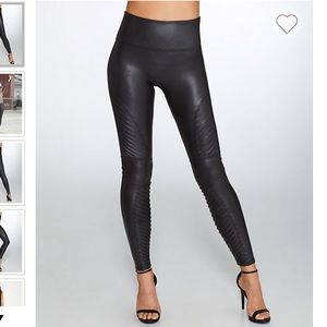 Spanx faux leather moto leggings.